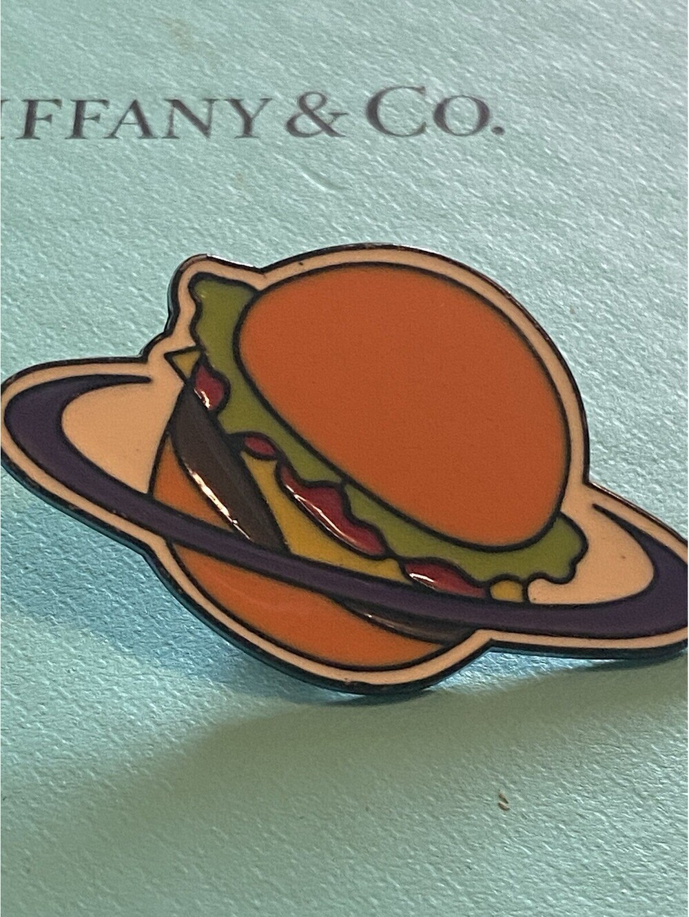 Cheeseburger With Saturn Rings Outer Space Enamel Lapel Pin
